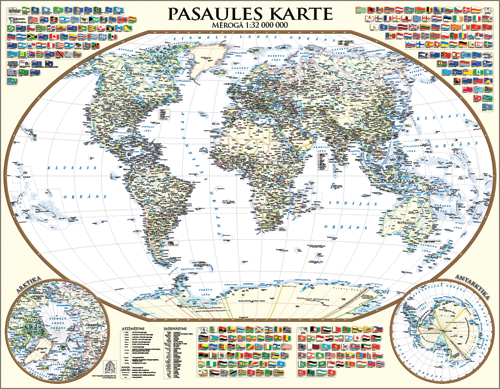 Pasaules Politiskā Karte Retro Stilā Karšu Izdevniecība Jāņa Sēta